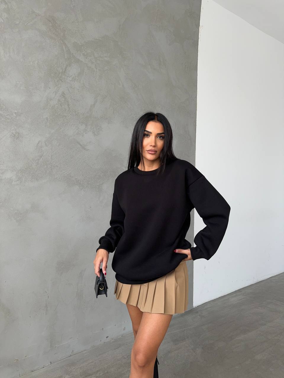 Bisiklet Yaka 3 İplik Şardonlu Sweatshirt
