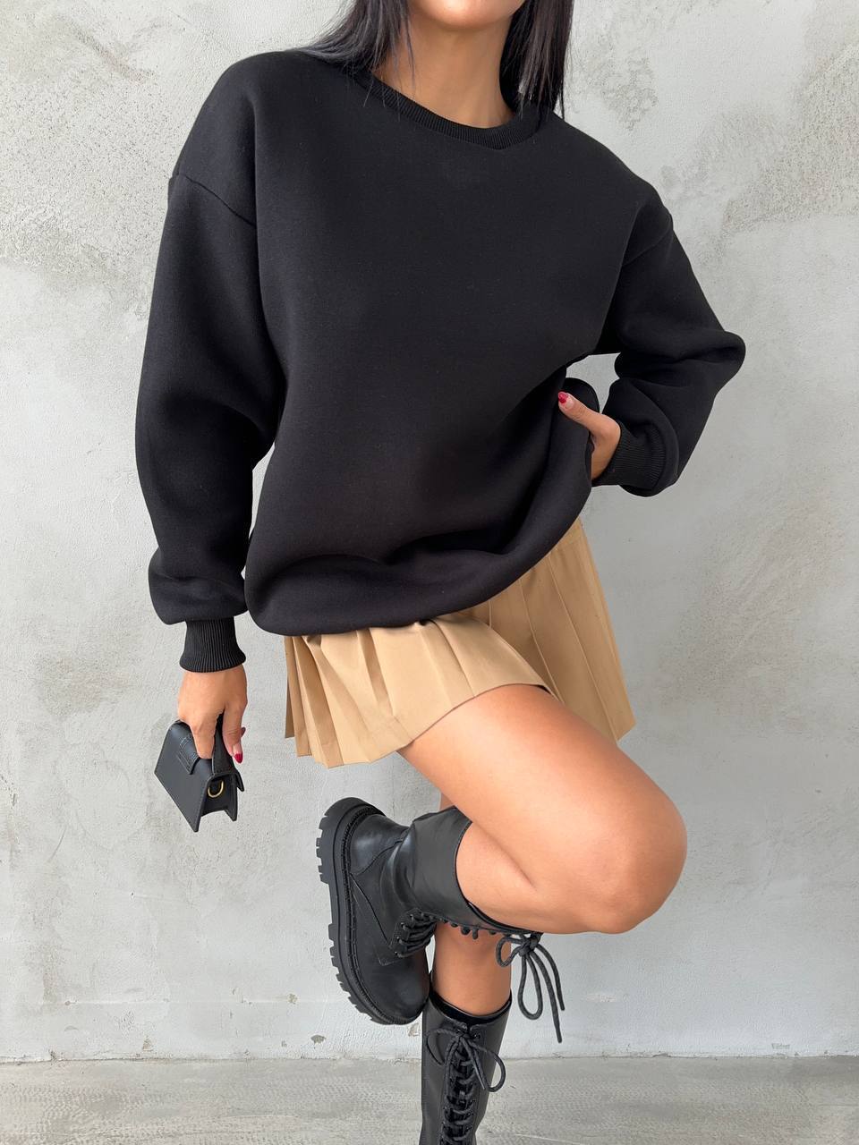 Bisiklet Yaka 3 İplik Şardonlu Sweatshirt