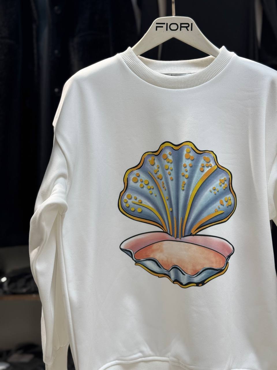 İstiridye Baskılı Bisiklet Yaka 3 İplik Şardonlu Sweatshirt