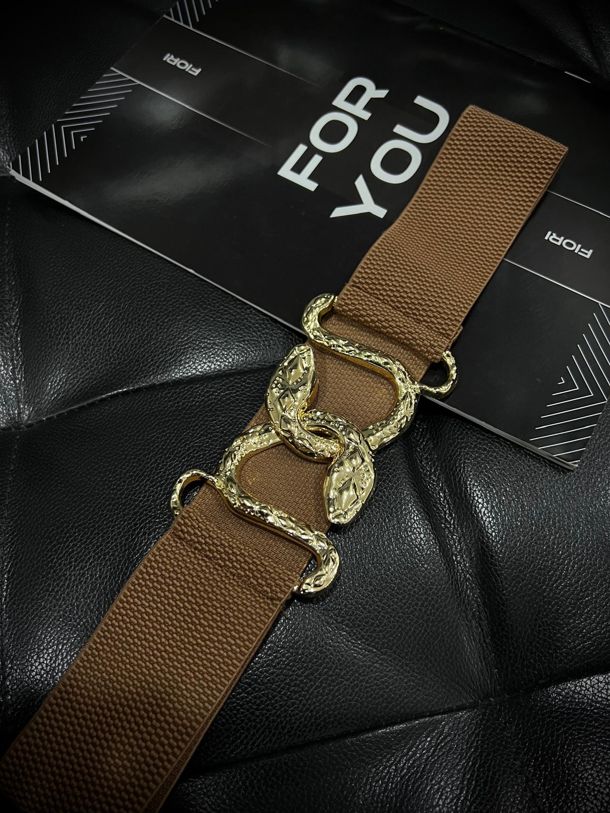 Gold Snake Buckle Elastic Women's Belt