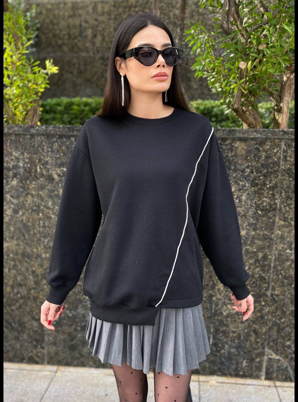 Yandan Şeritli 3 Iplik Şardonlu Sweatshirt