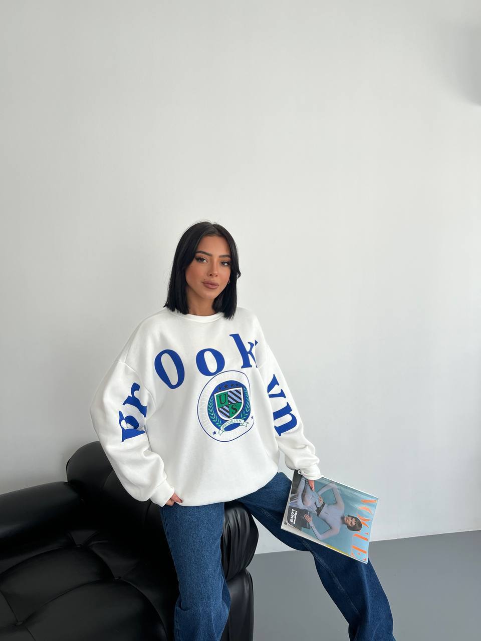 Baskili 3 Iplik Şardonlu Sweatshirt