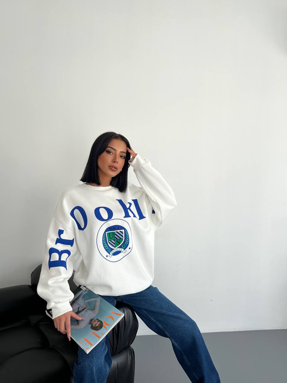 Baskili 3 Iplik Şardonlu Sweatshirt