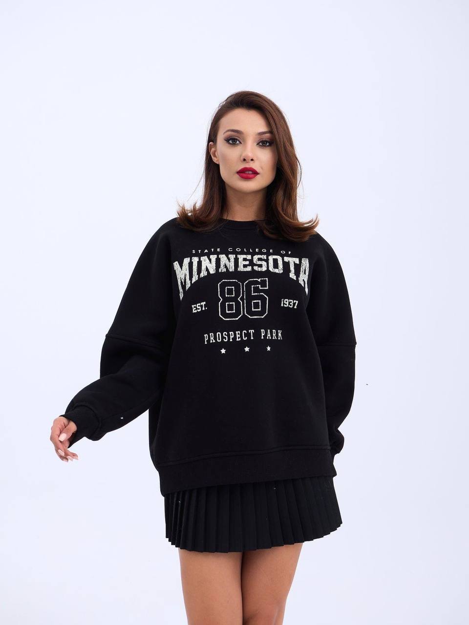 Baskili 3 İplik Şardonlu Sweatshirt