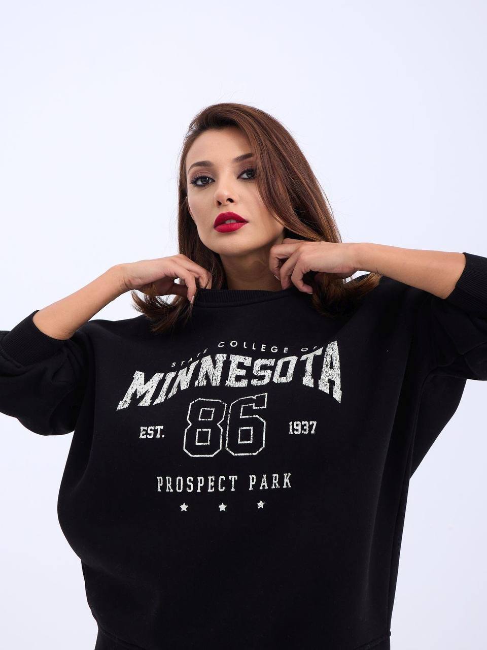 Baskili 3 İplik Şardonlu Sweatshirt