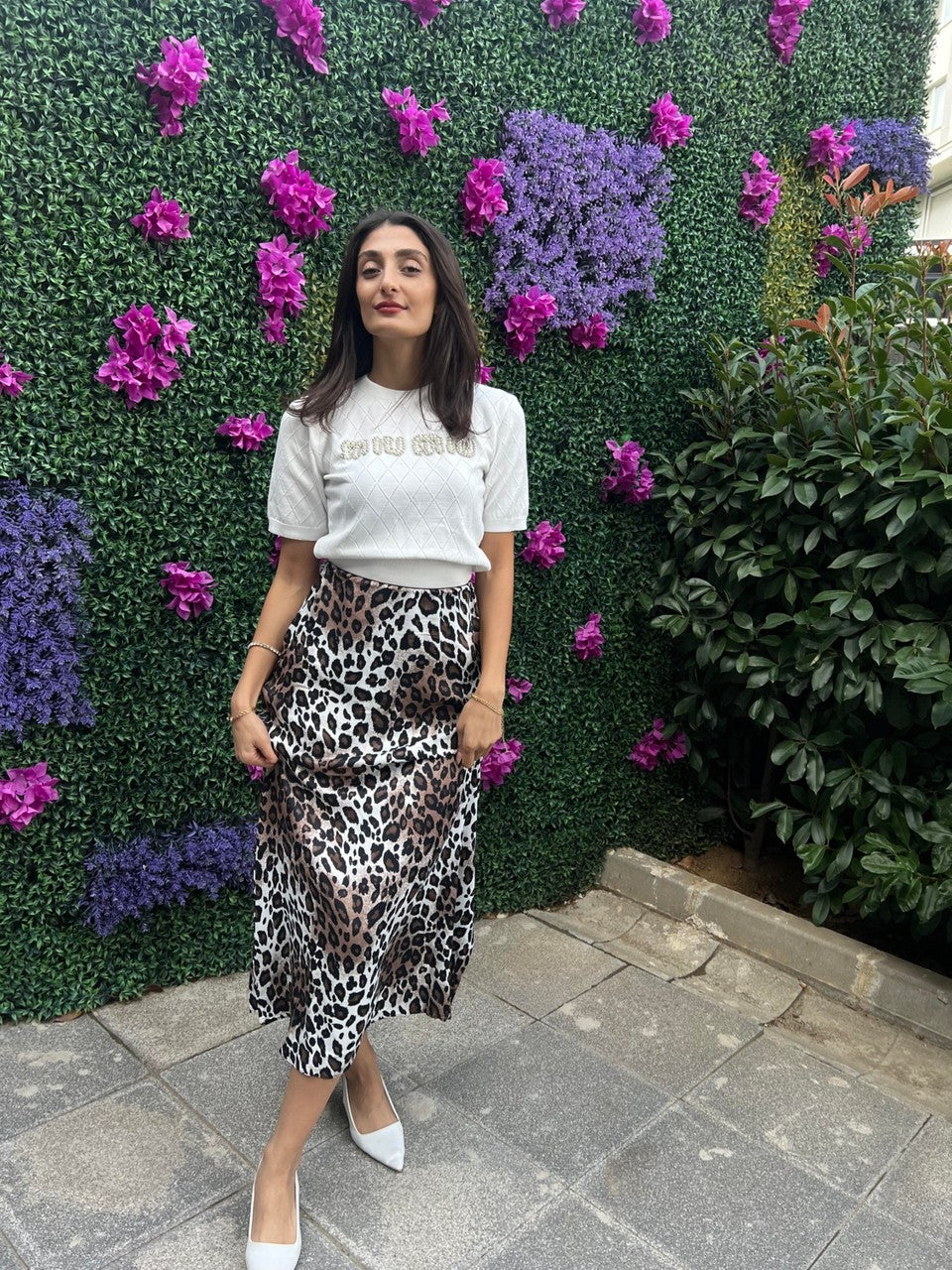 Leopard Pattern Satin Flounce Skirt