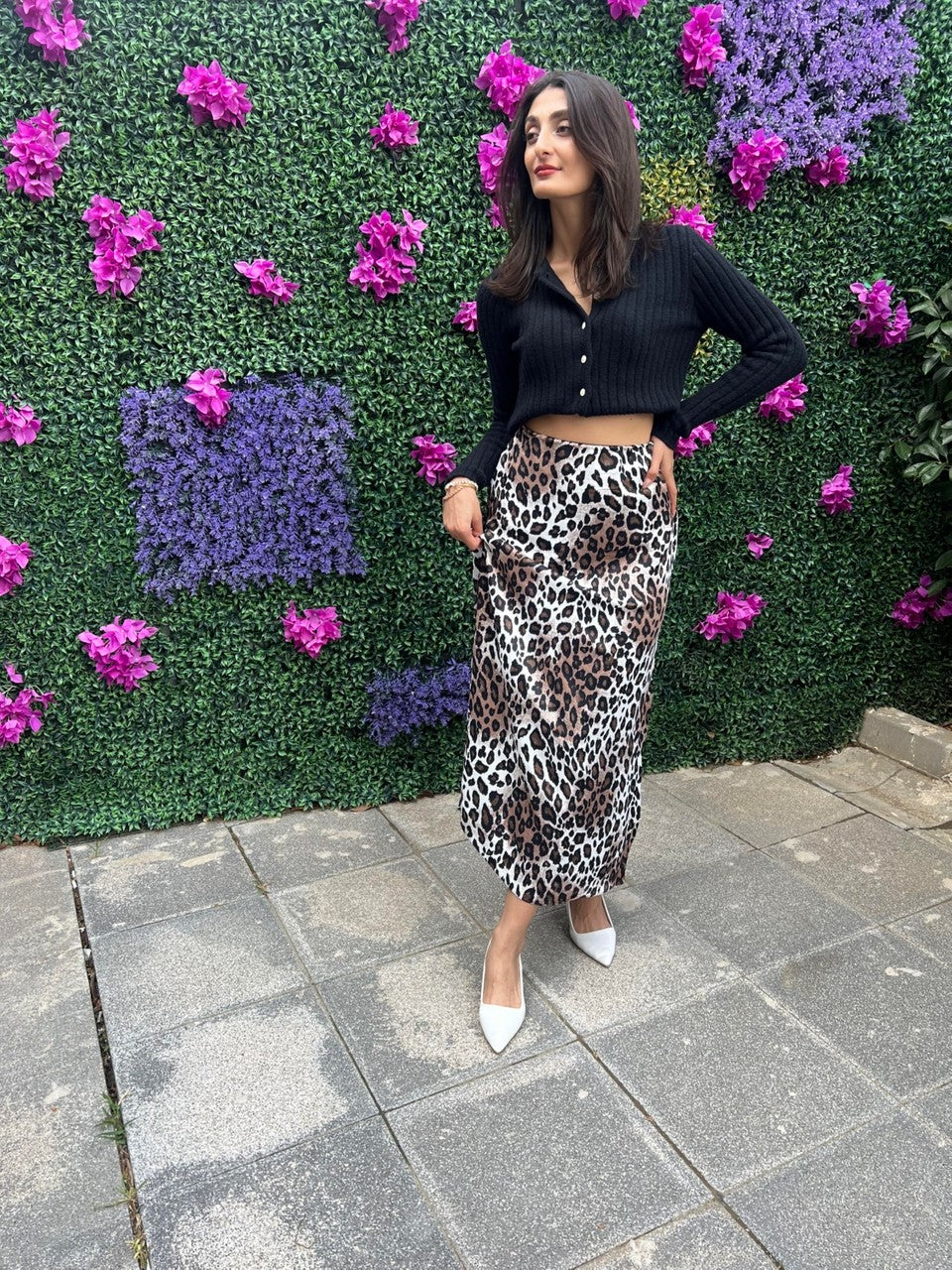 Leopard Pattern Satin Flounce Skirt