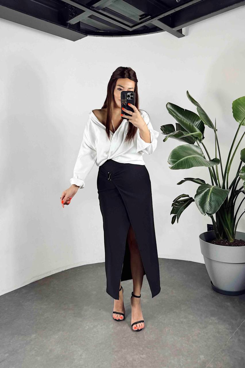 Ottoman Fabric Lycra Skirt with Buckle Detail