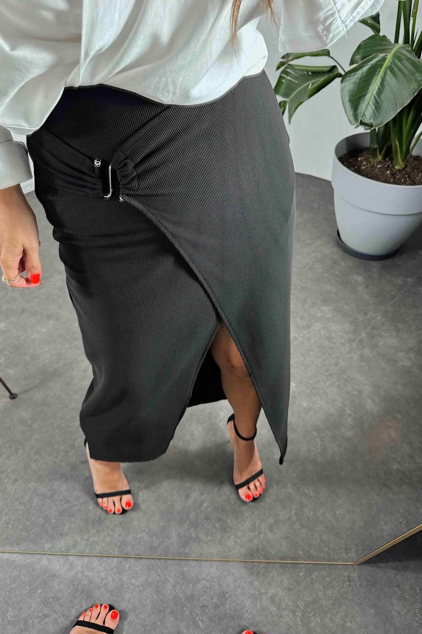 Ottoman Fabric Lycra Skirt with Buckle Detail