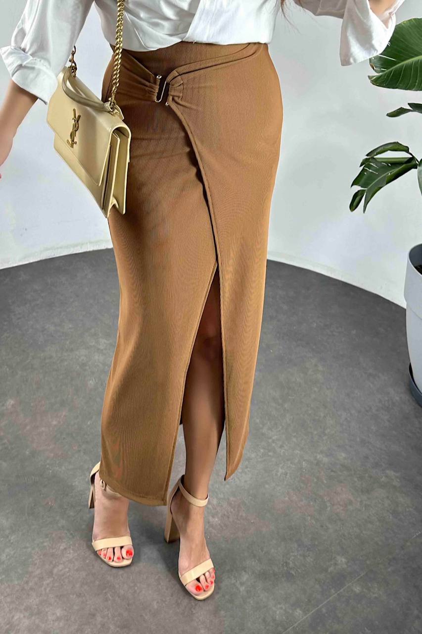 Ottoman Fabric Lycra Skirt with Buckle Detail