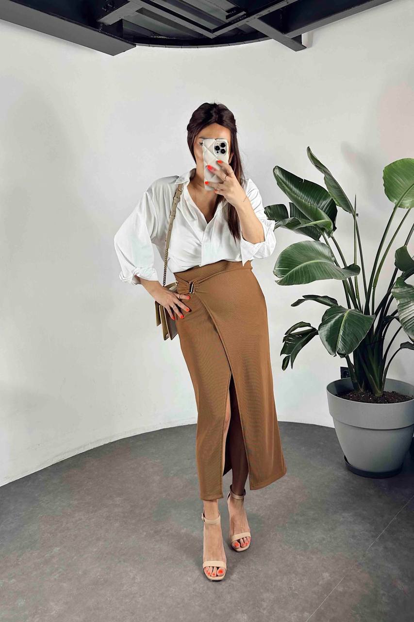 Ottoman Fabric Lycra Skirt with Buckle Detail