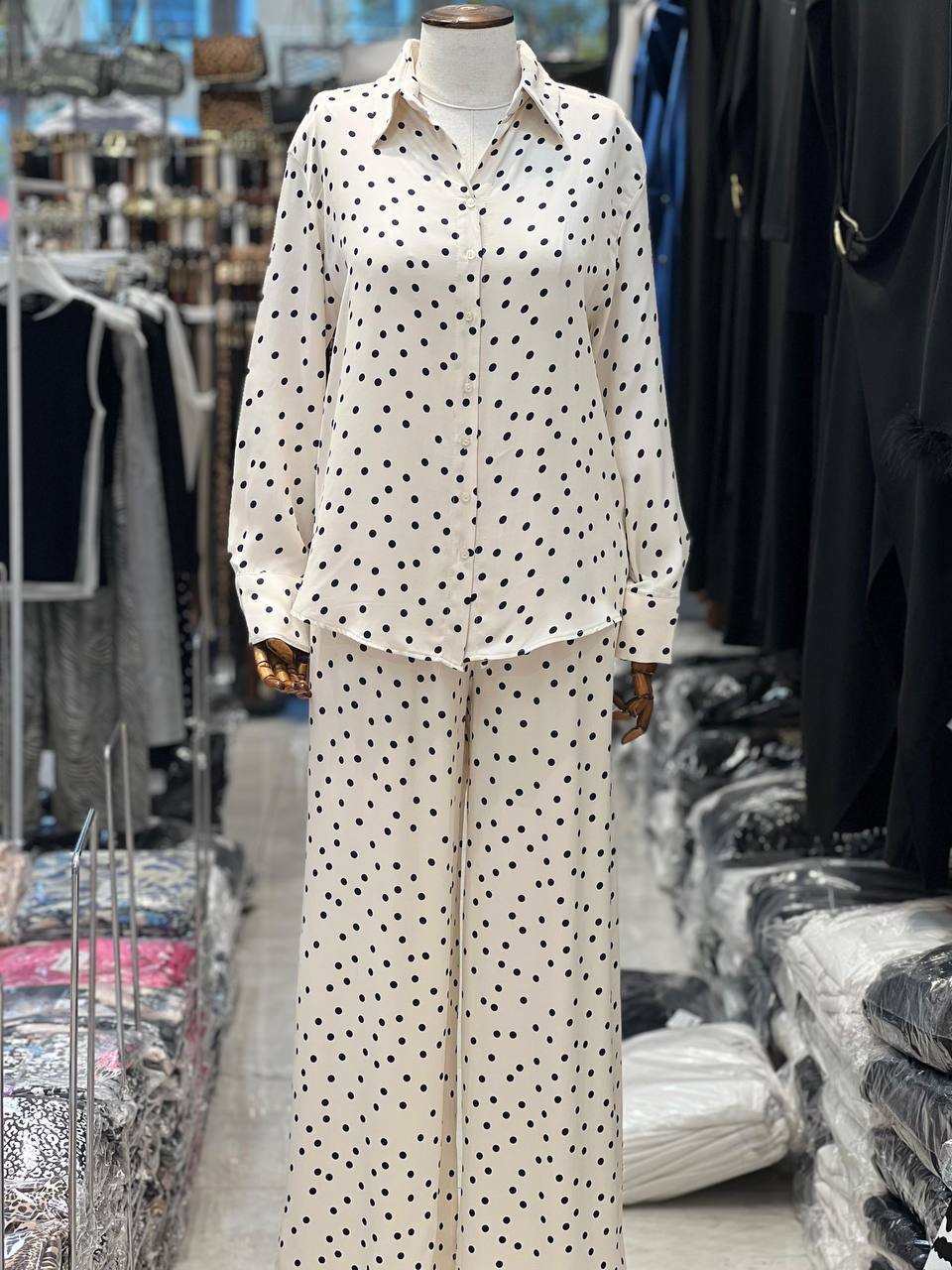 Polka Dot Patterned Satin Shirt