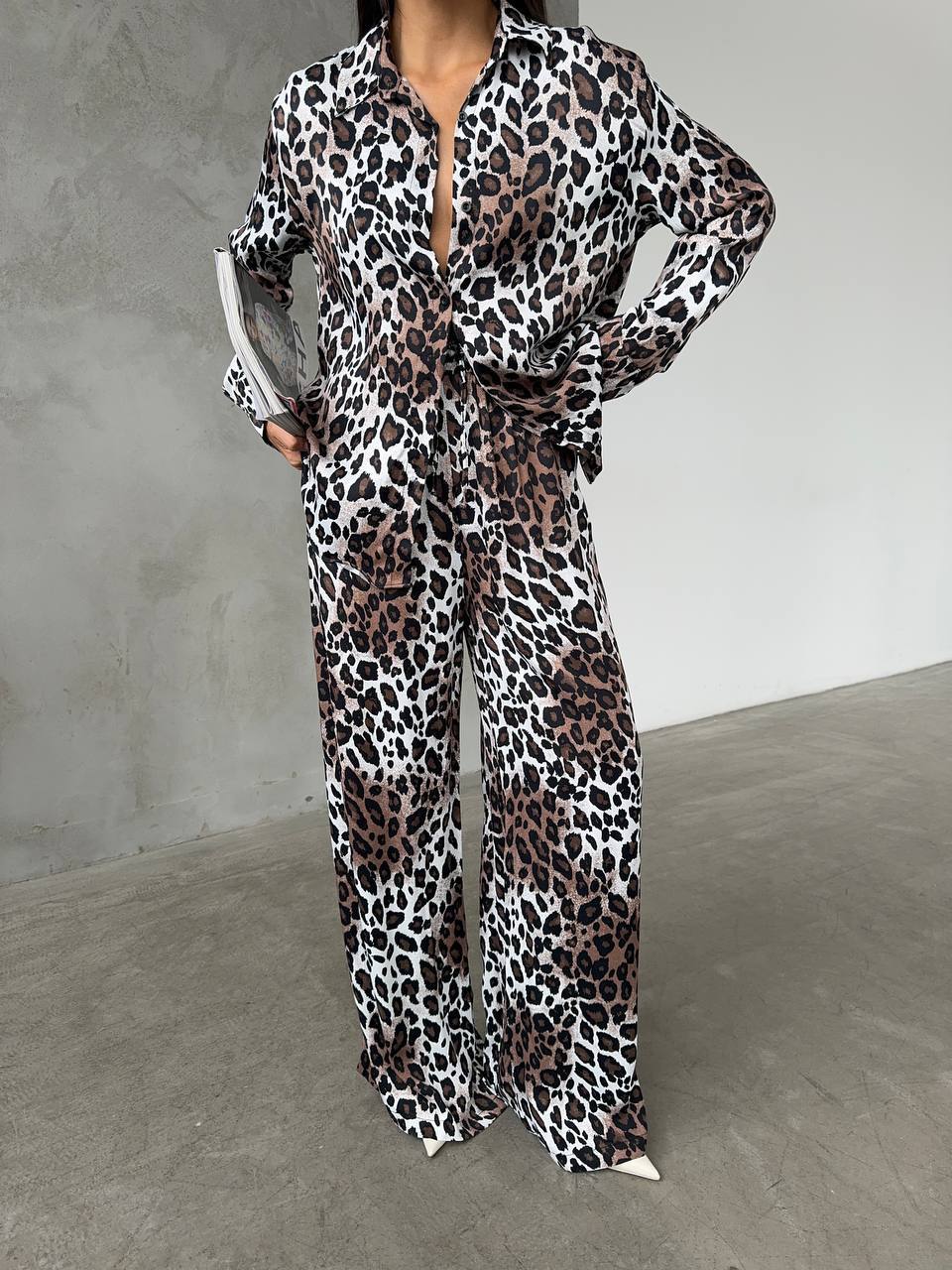 Leopar Desenli Saten Pantolon