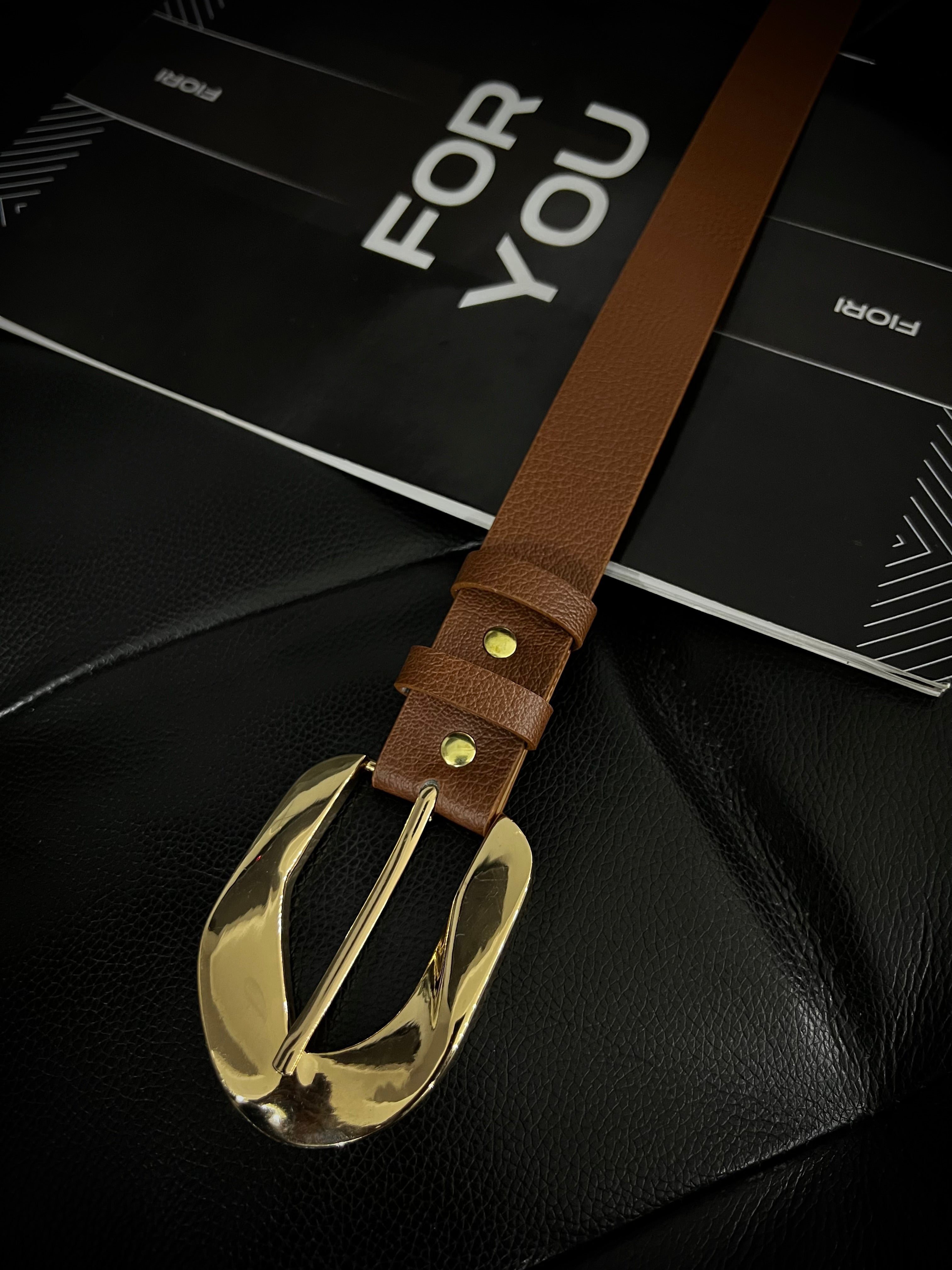 Asymmetrical Gold Buckle Women's Belt