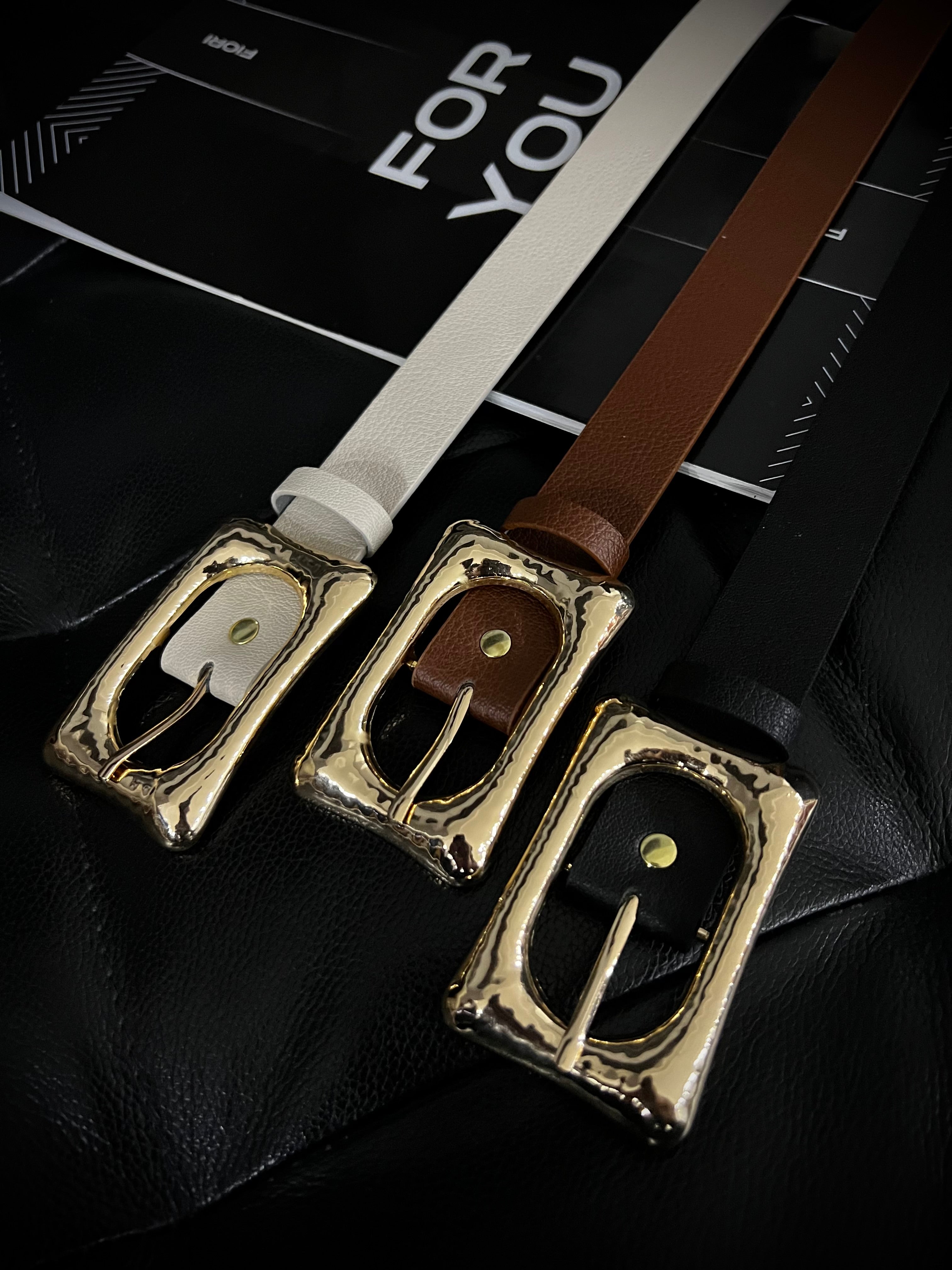 Rectangular Gold Buckle Women's Trouser Belt