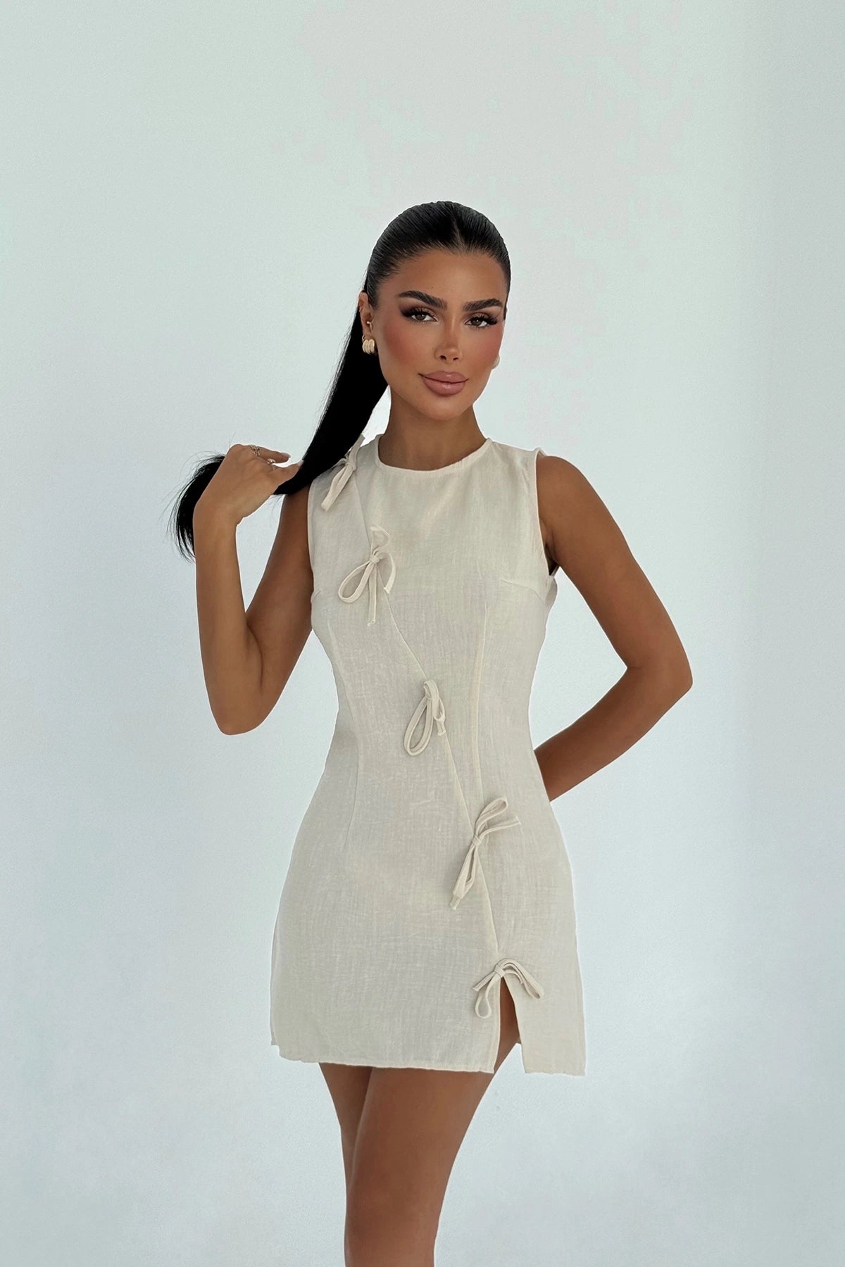 Bej  Kathy Mini Fiyonklu Elbise XS