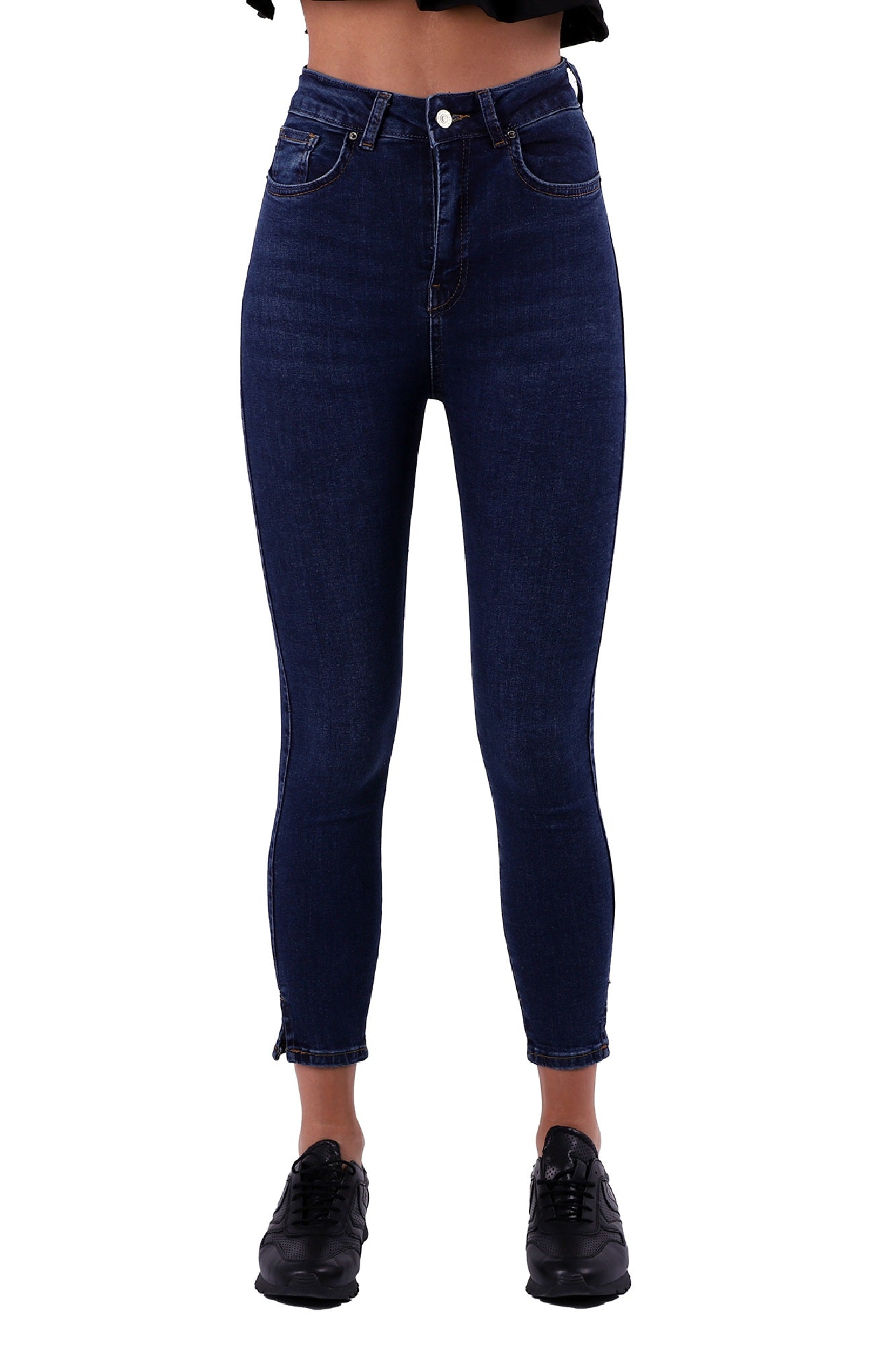 Yanı Yırtmaçlı Kot Pantolon - Koyu Mavi Kot - (26-31) - 2