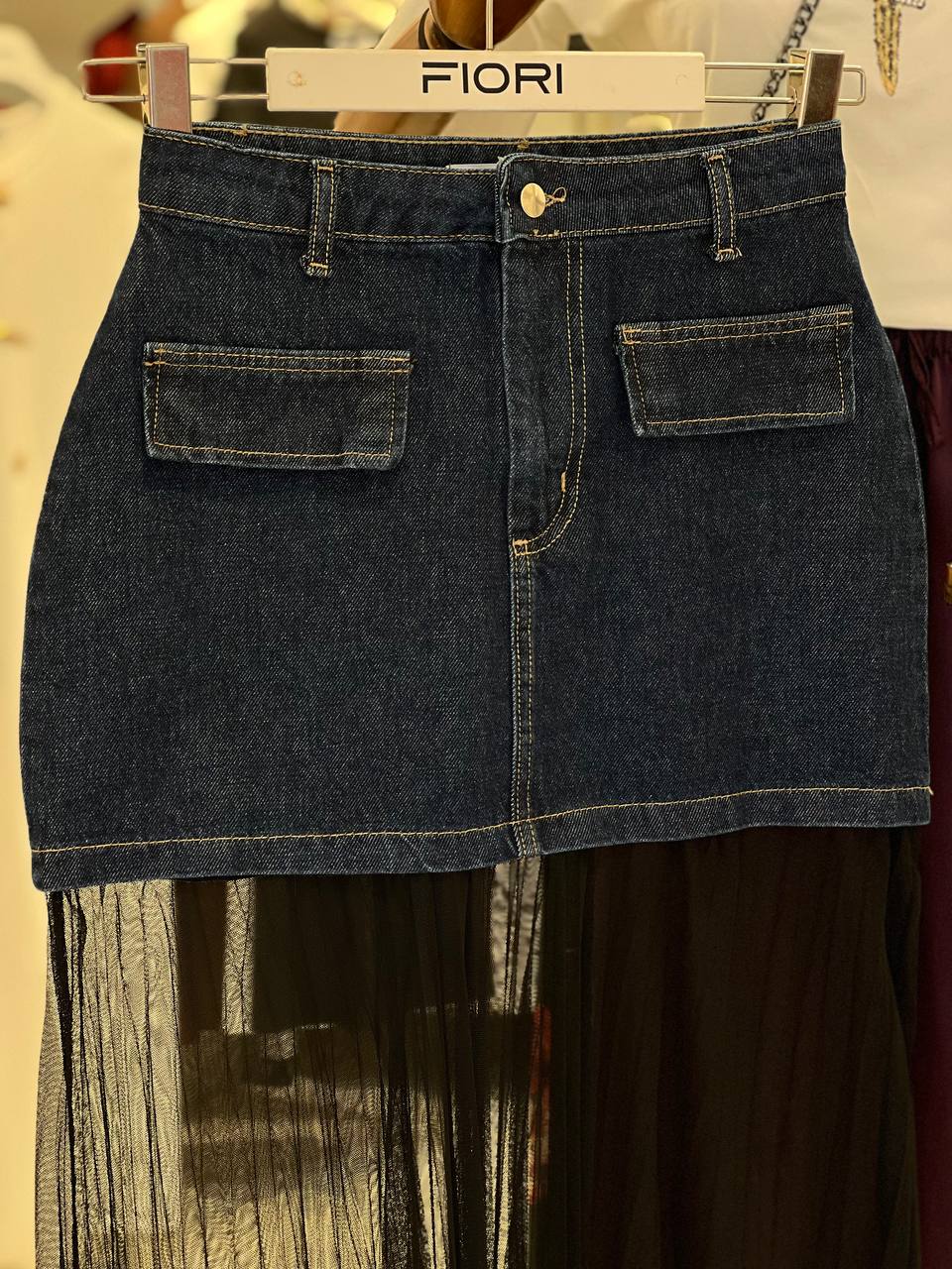 Mini Tulle Denim Skirt
