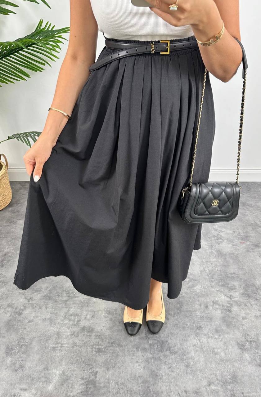 Stylish Black High Waist Maxi Skirt with Side Pockets and Buttons