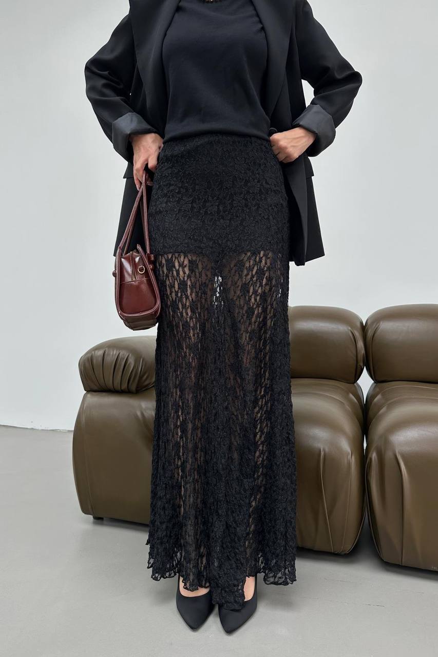 Black Mid Waist Maxi Flare Skirt