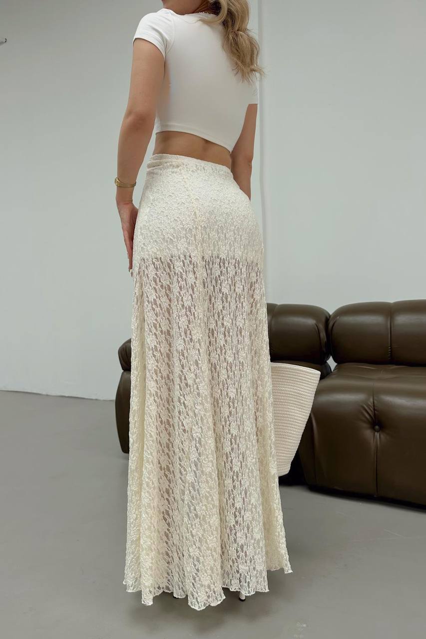 White Elegant Casual Sexy Flared Maxi Skirt High Waist