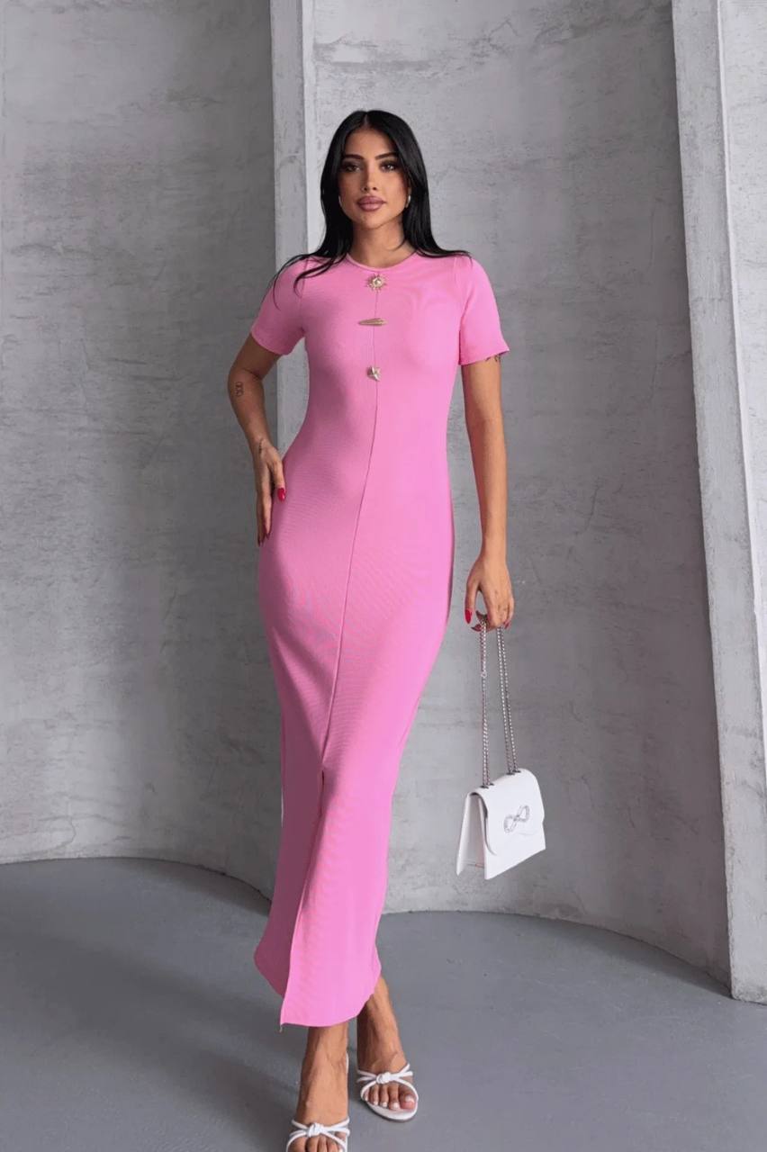 Pembe Zarif Yer Hizasında Bodycon Elbise