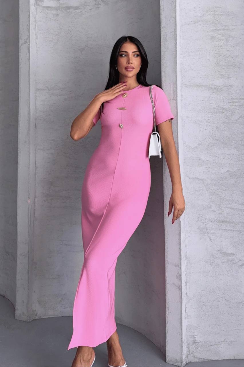 Pembe Zarif Yer Hizasında Bodycon Elbise