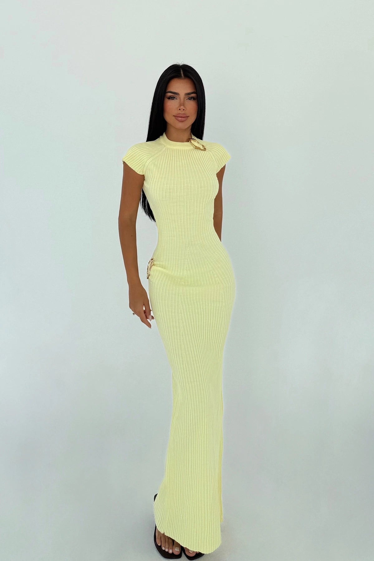 Sarı Triko Uzun Elbise XS