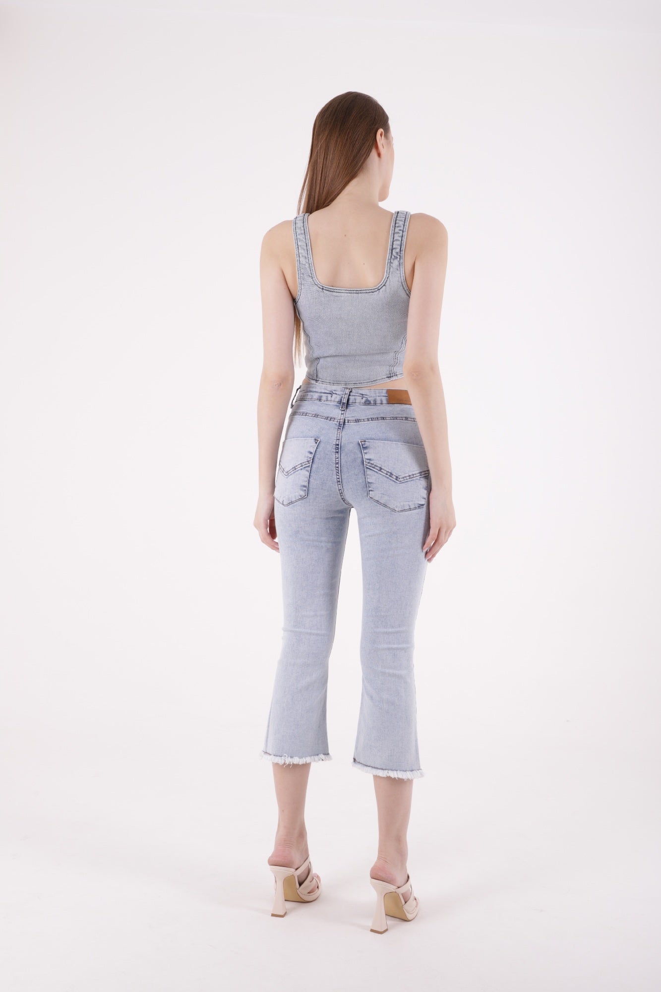 Likralı Culotte Pantolon - Kar Yıkama Açık Mavi - (27-32) - 3