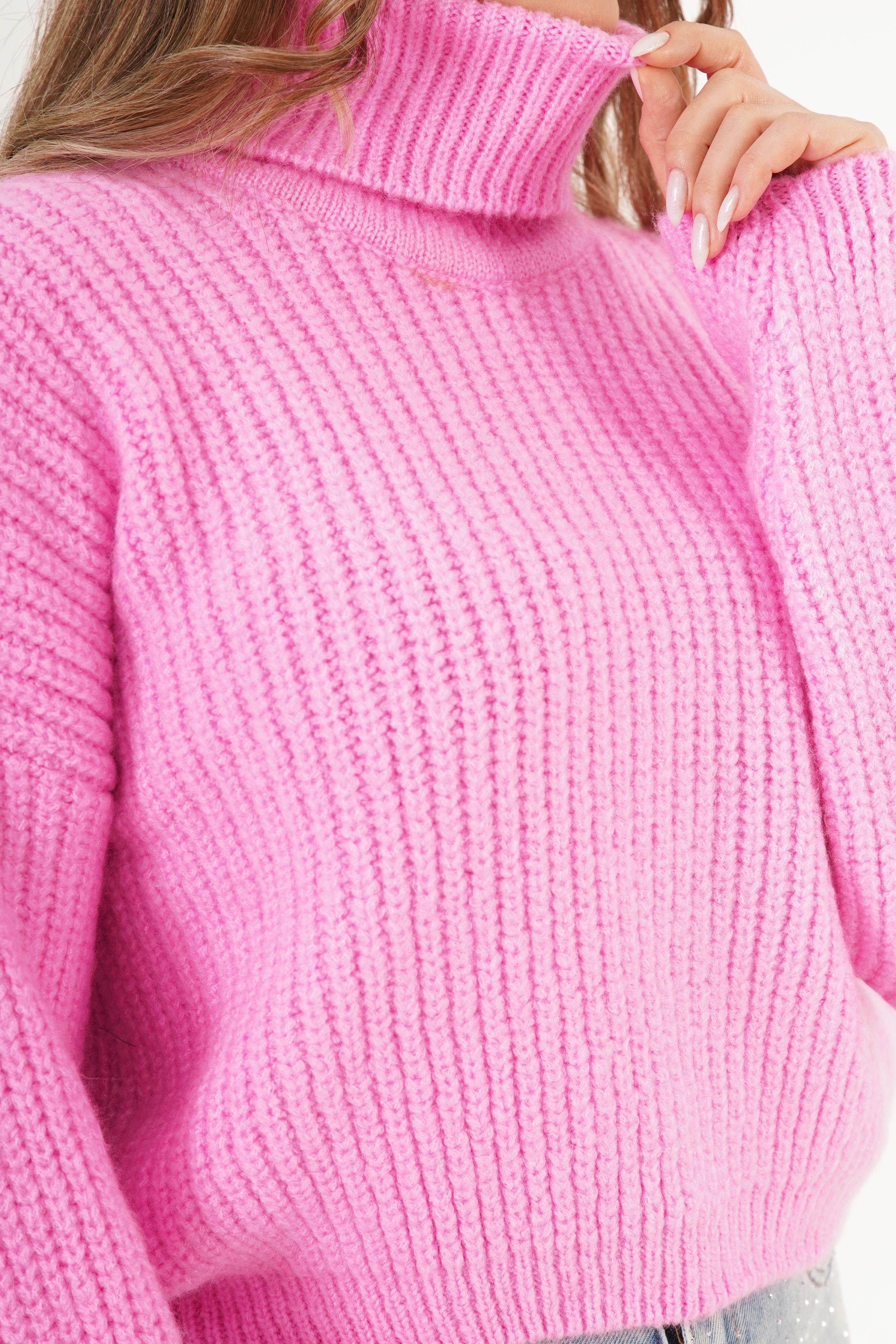 Selanik Örme Boğazlı Toptan Pembe Kazak