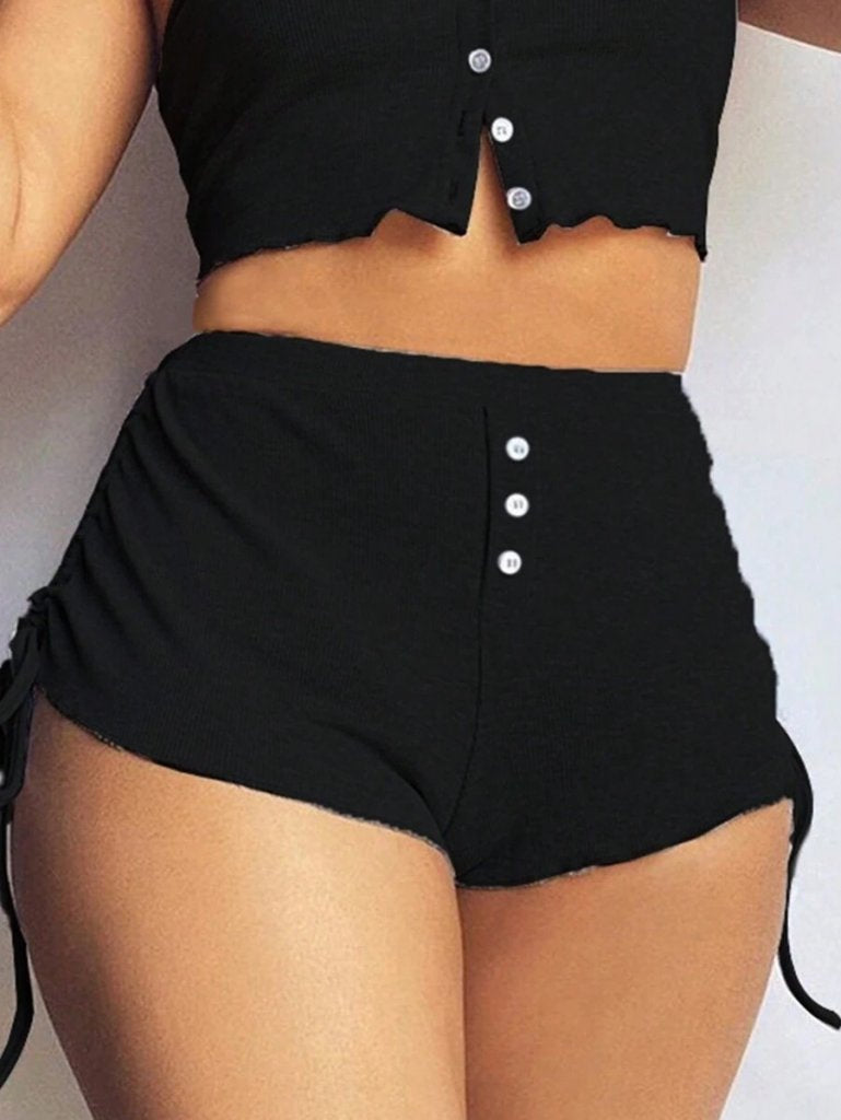 Kadın Ip Askılı Crop Bluz Ve Yanlardan Büzgülü Ikili Kaşkorse Short Takım, 17812