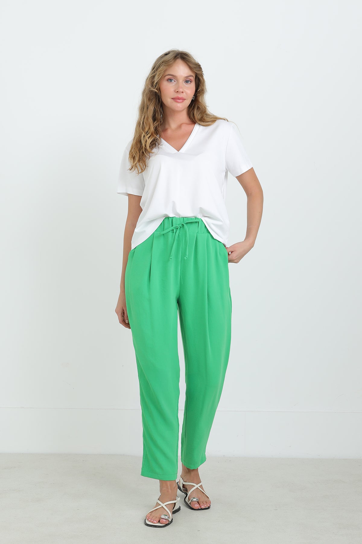 Kadın Beli Bağlamalı Havuç Form Pantolon - 18102PNT - GREEN