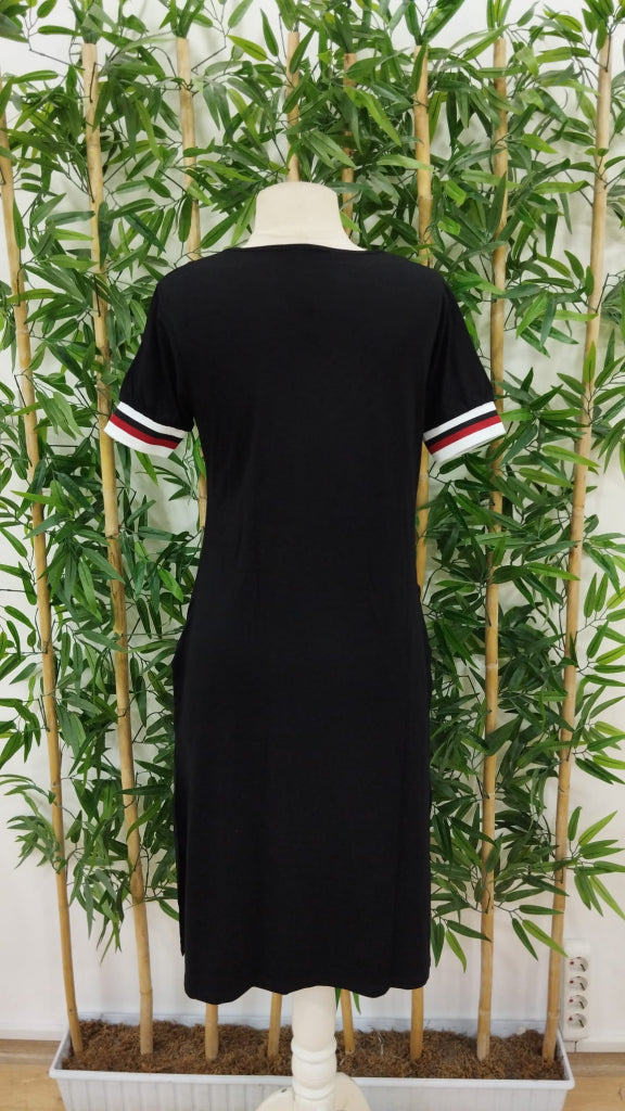 Women's Short Sleeve V-Neck Ribbed Detail Midi Viscose Dress, 32838