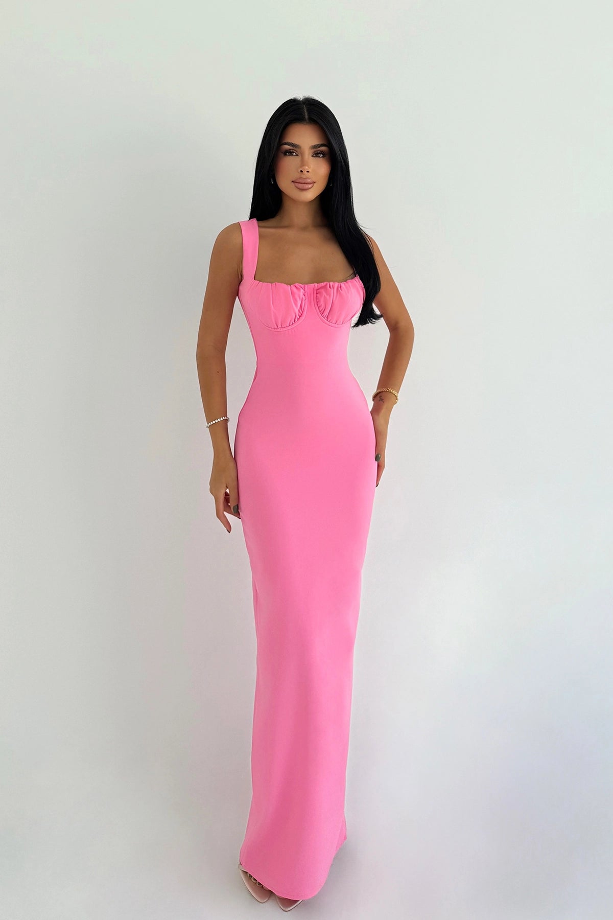 Pembe Shawly Uzun Elbise XS