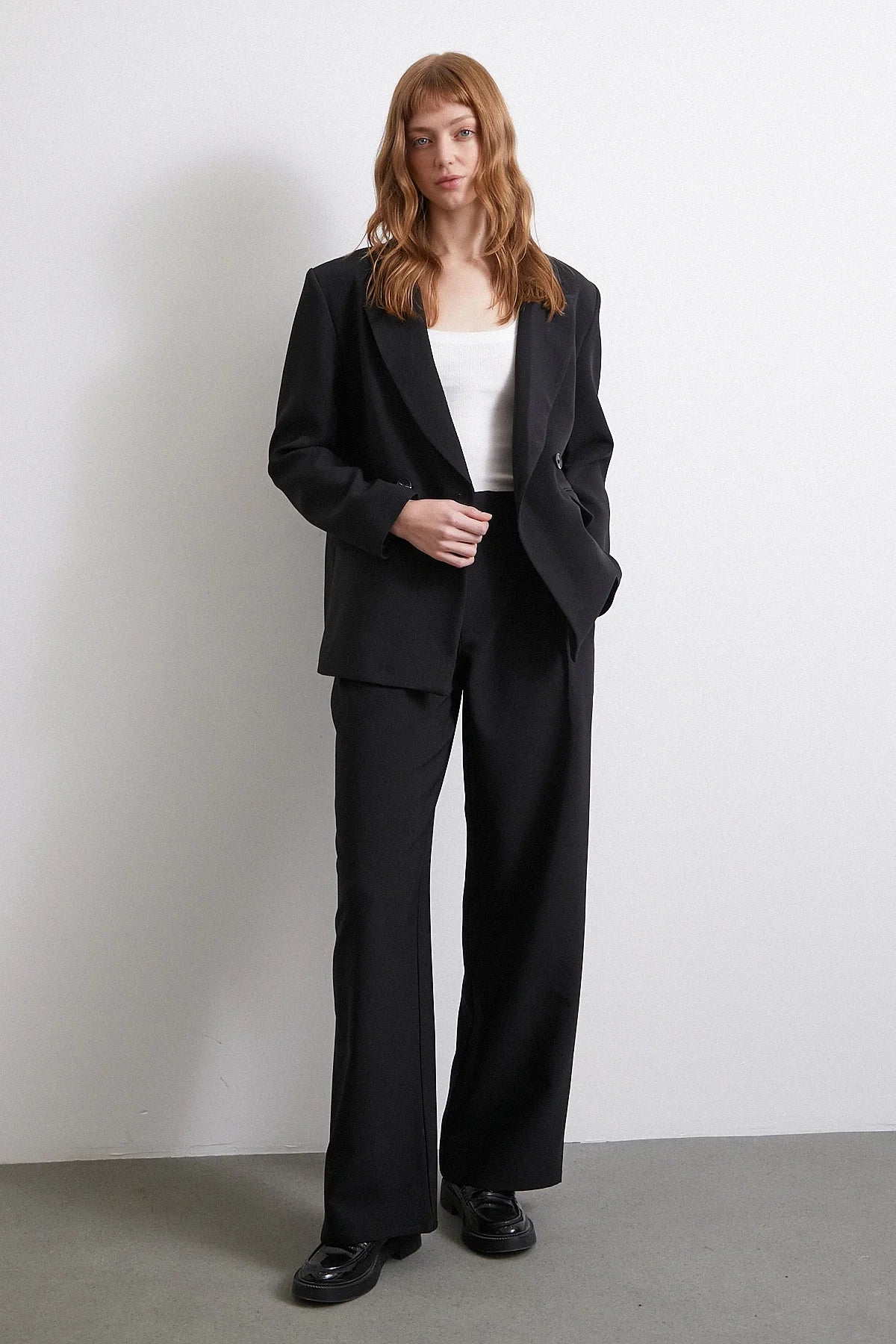 Bel Detaylı Wide Leg Pantolon - Siyah - Siyah - L