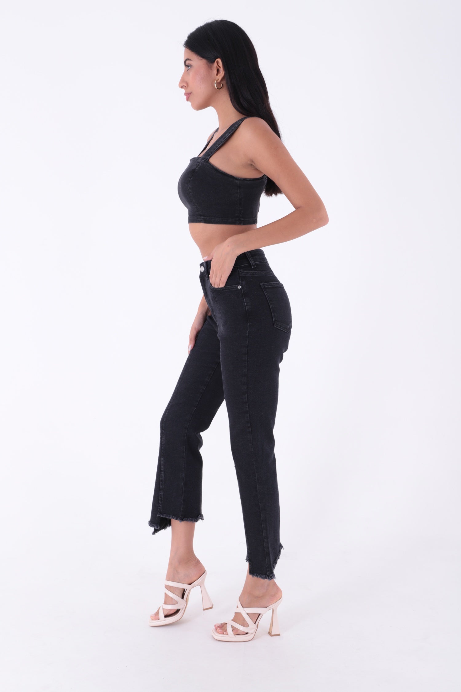 Püsküllü Parçalı Kot Pantolon - Düz Antrasit - (28-33) - 4