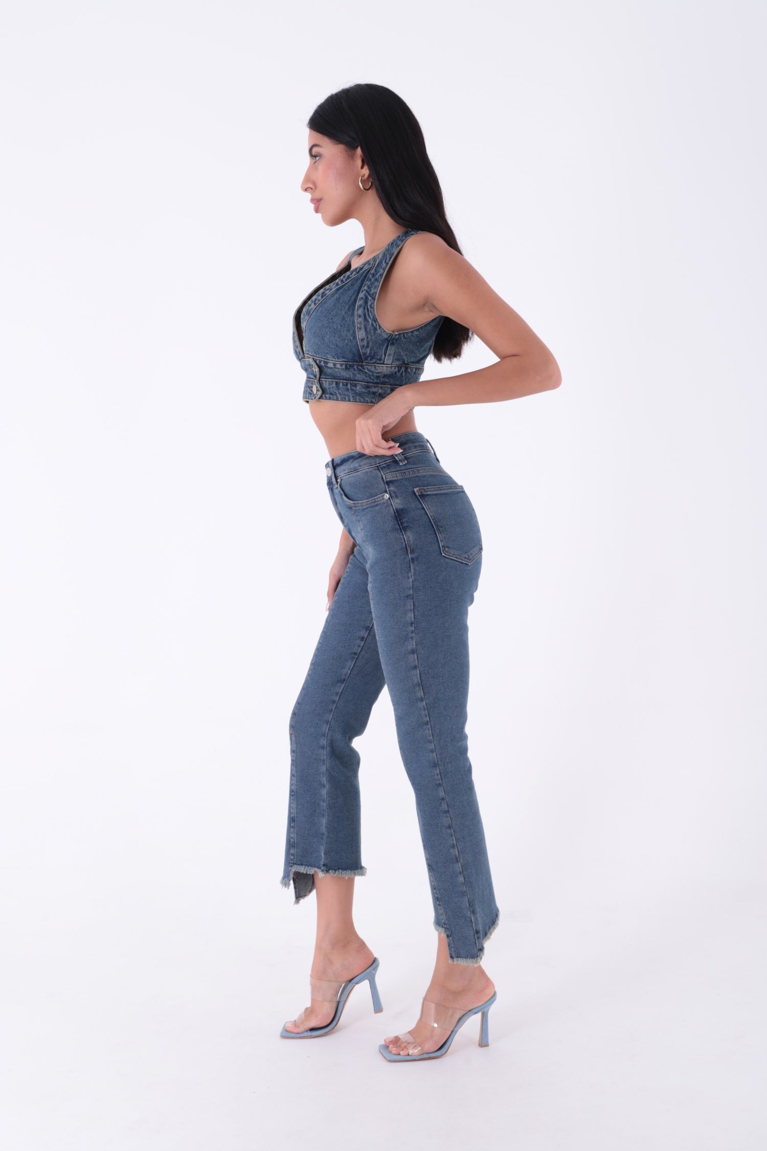Püsküllü Parçalı Kot Pantolon - Orta Mavi ve Tintli - (28-33) - 4