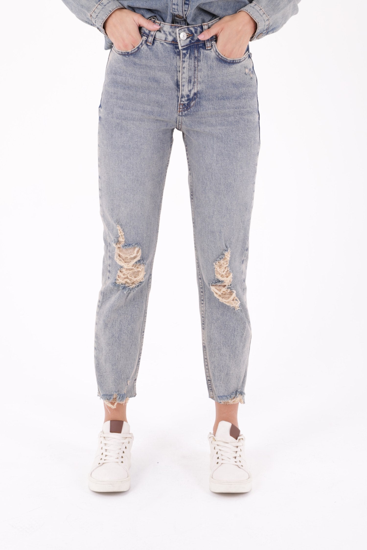 Mom Fit Kot Pantolon - Koyu Tintli Kot - (26-31) - 2