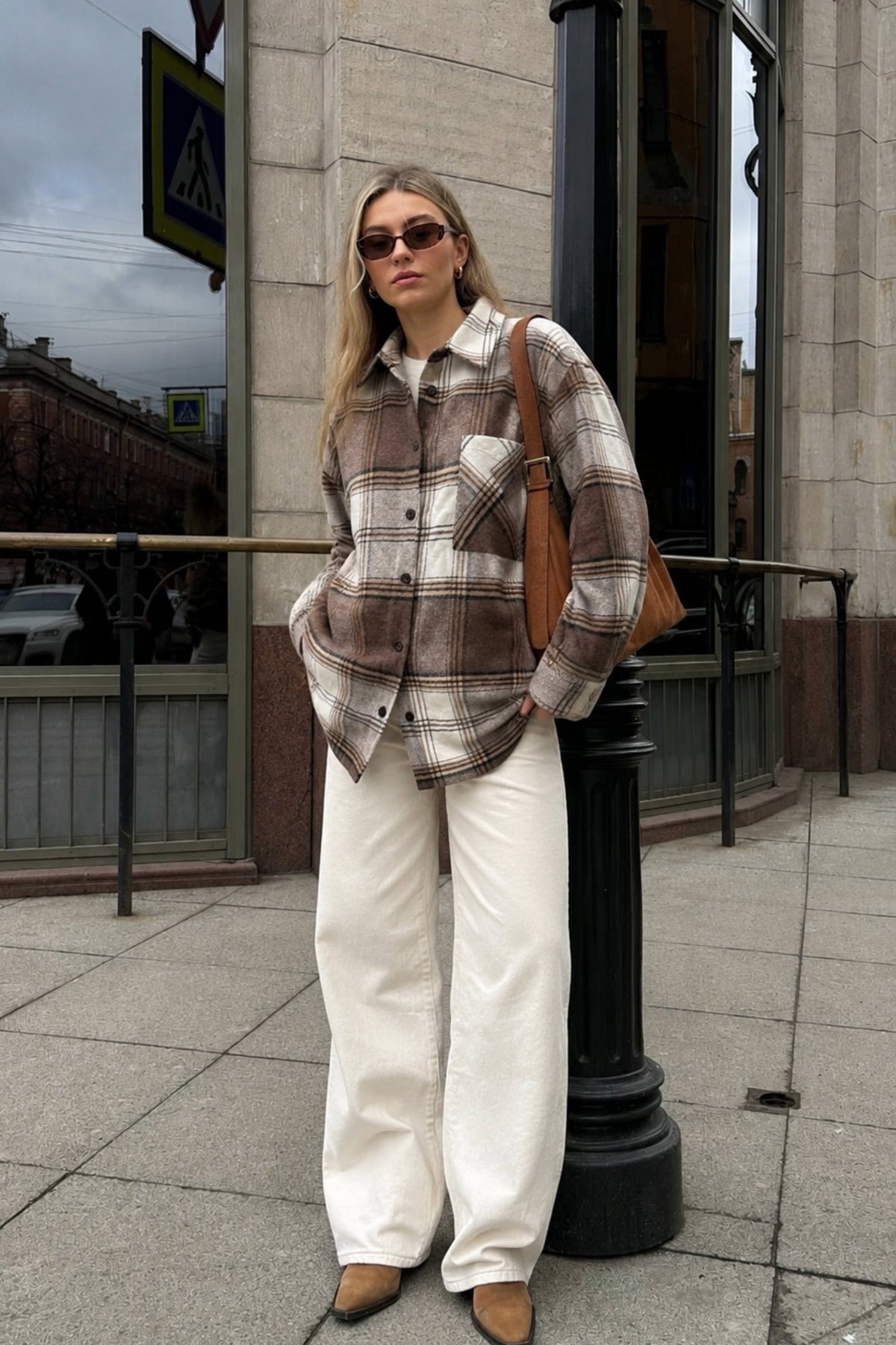 Basic Oversize Ekose Gömlek - Gri