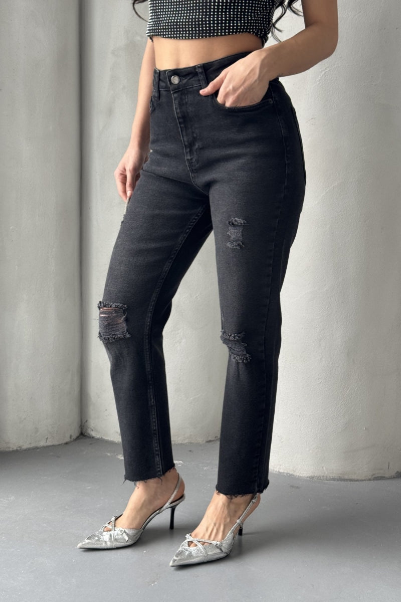 Mom Fit Kot Pantolon - Antrasit Kot - (26-31) - 2