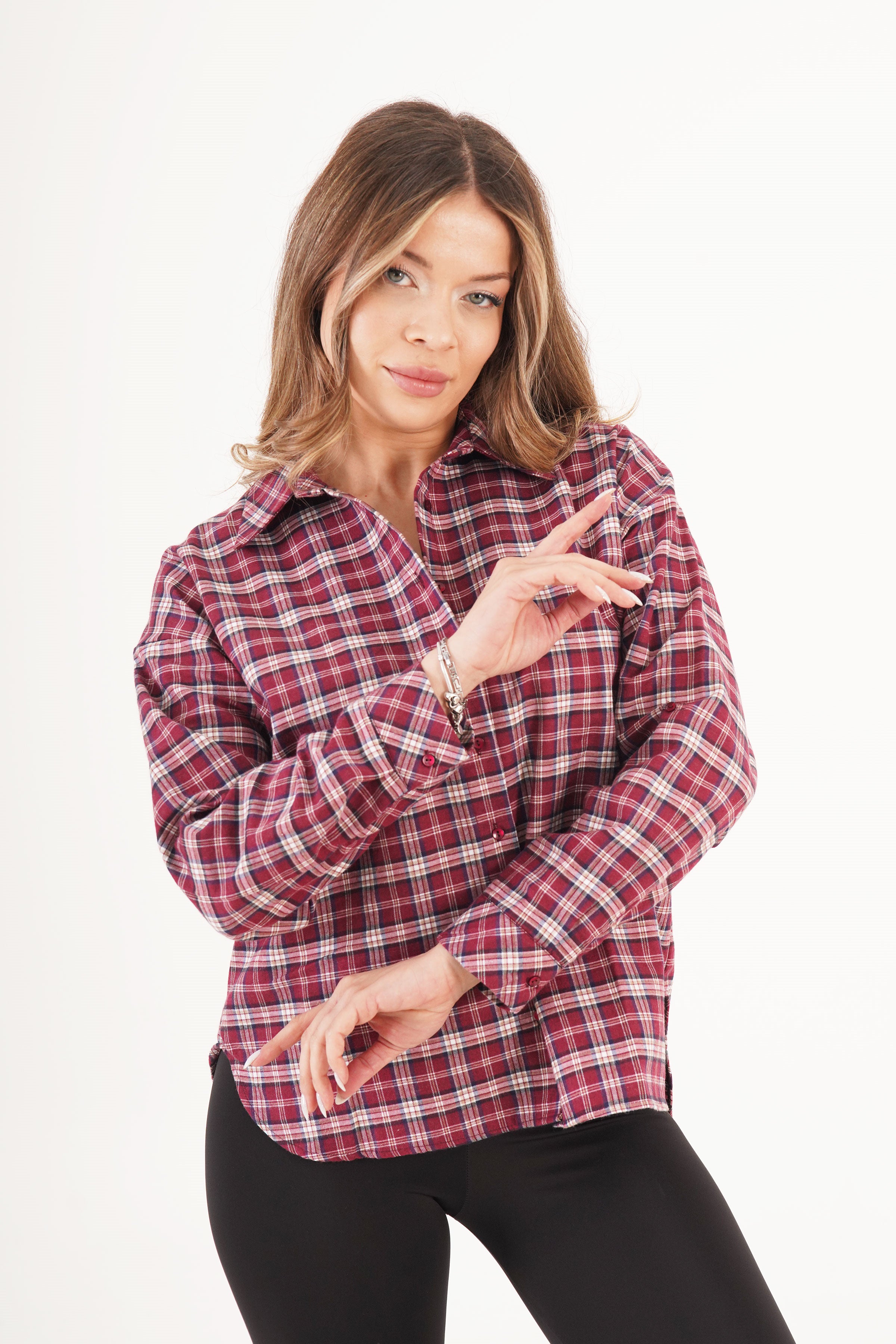 Ekose Düğmeli Bordo Oduncu Gömlek