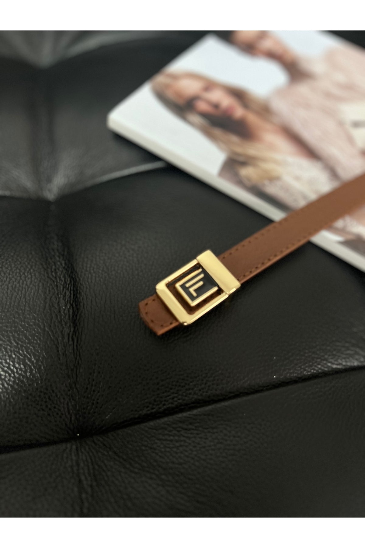 F Logolu Gold Tokalı Taba Kadın Kemeri, Gold Kadın Kemeri, Pantolon Kemeri, Ceket Kemeri