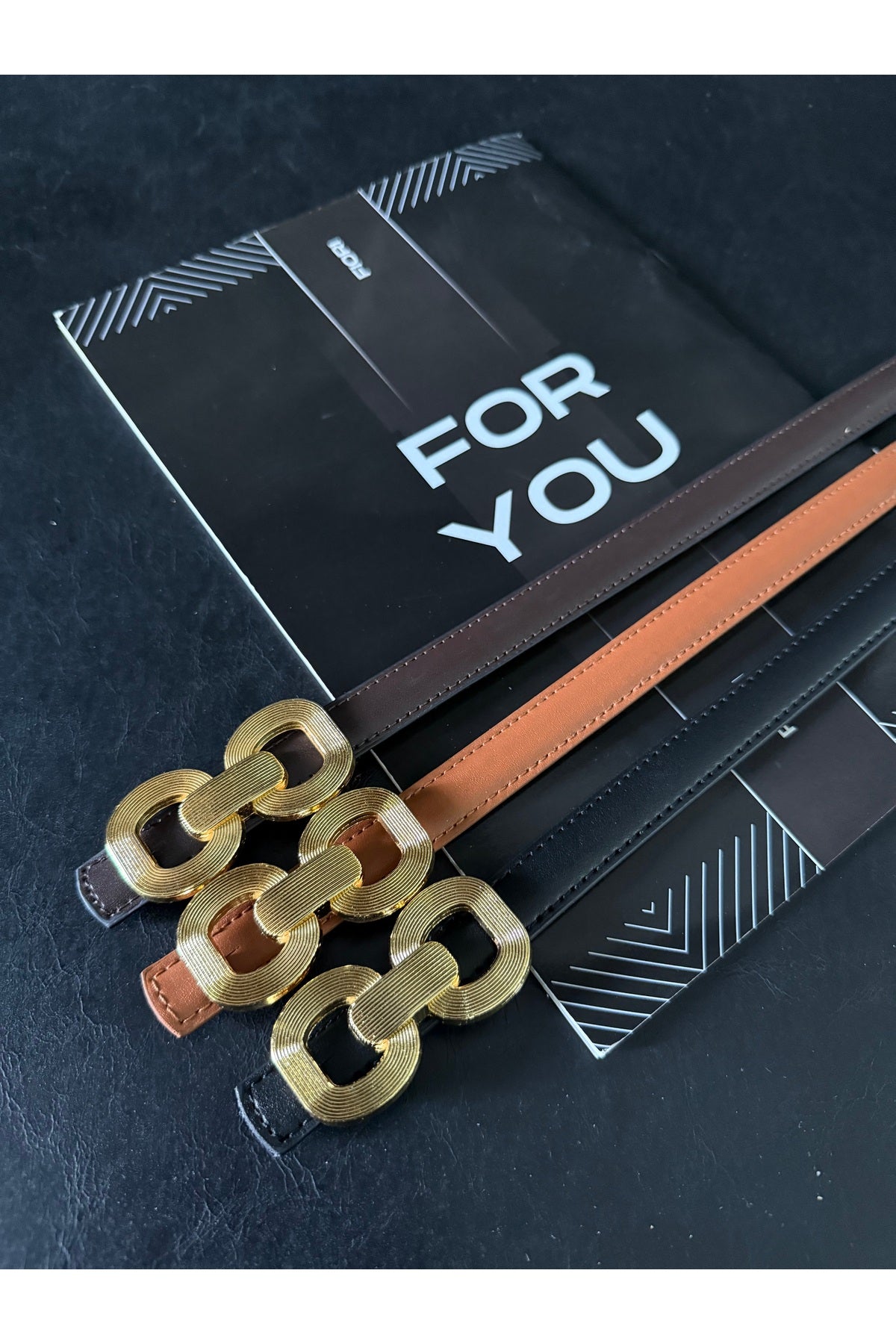 3'lüHakiki Bombeli Deri Çift Tokalı Kadın Pantolon Kemeri, Ceket Kemeri, Gömlek Kemeri