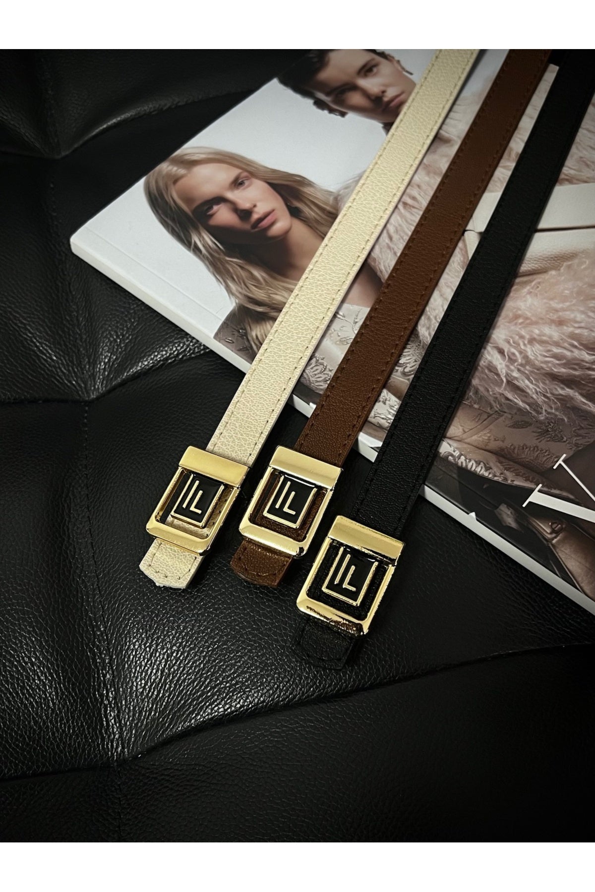 3'lü Fırsat Ürünü F Logolu Gold Tokalı İnce Kadın Kemeri, Pantolon Kemeri, Ceket Kemeri, Kemer