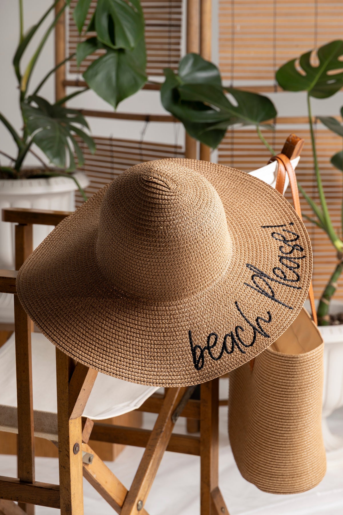 Beach Please Nakışlı Camel Hasır Şapka Hsr2029