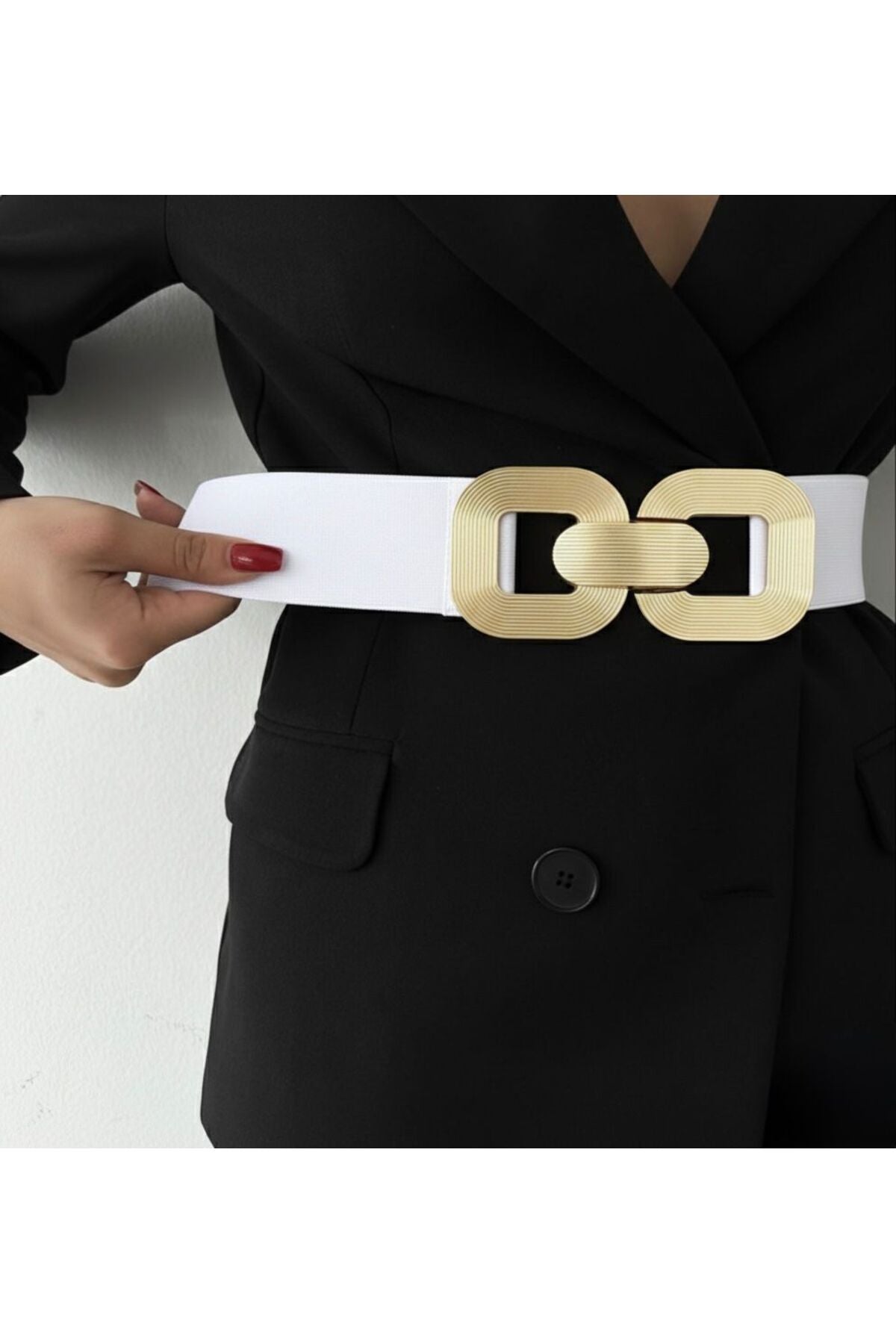 Gold Tokalı Geçmeli Elastik Kadın Kemeri, Ceket Kemeri, Gömlek Kemeri, Elbise Kemeri