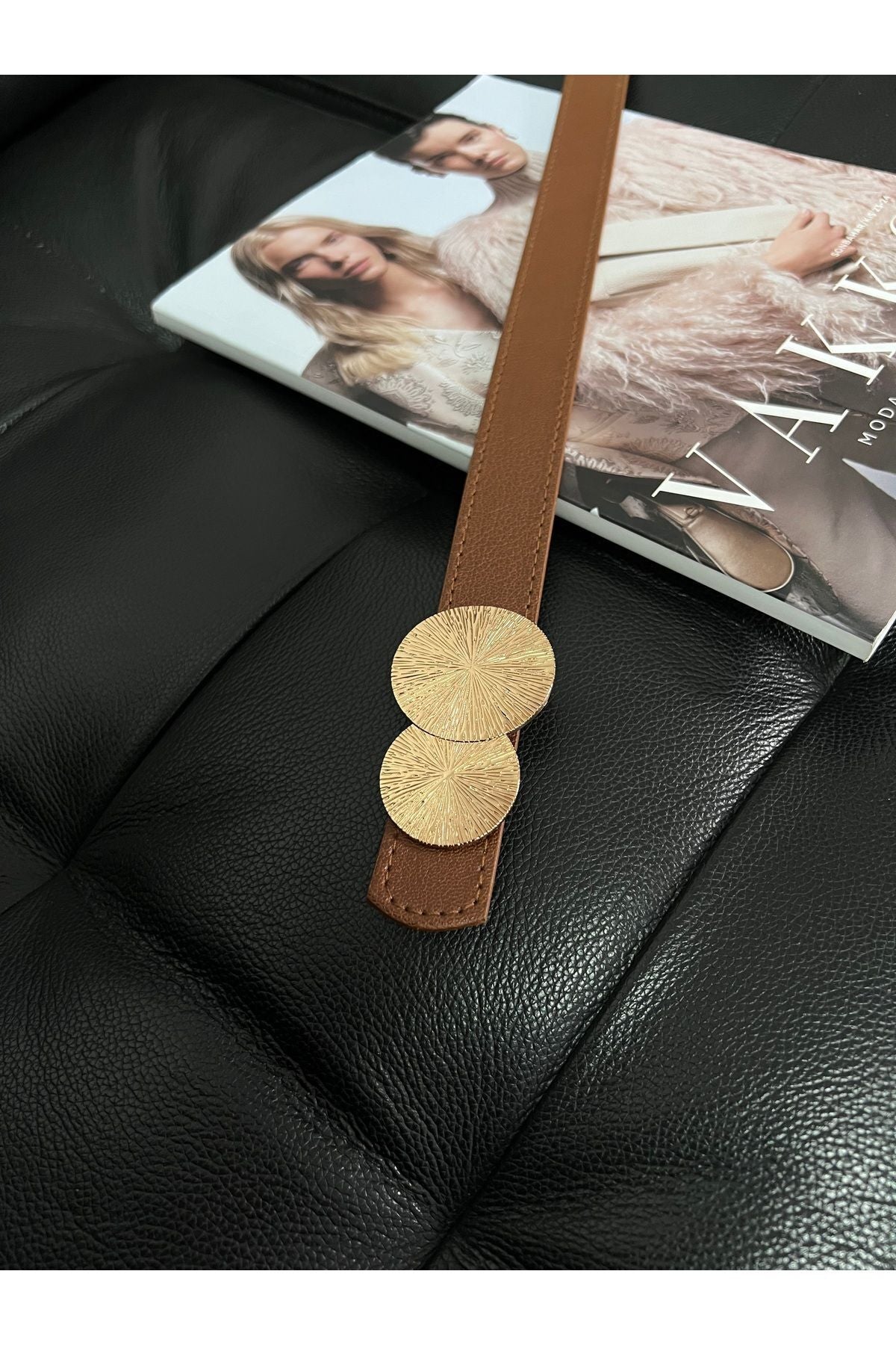 Yuvarlak Gold Toka Kadın Kemeri, Pantolon Kemeri, Ceket Kemeri, Elbise Kemeri, Gömlek Kemeri