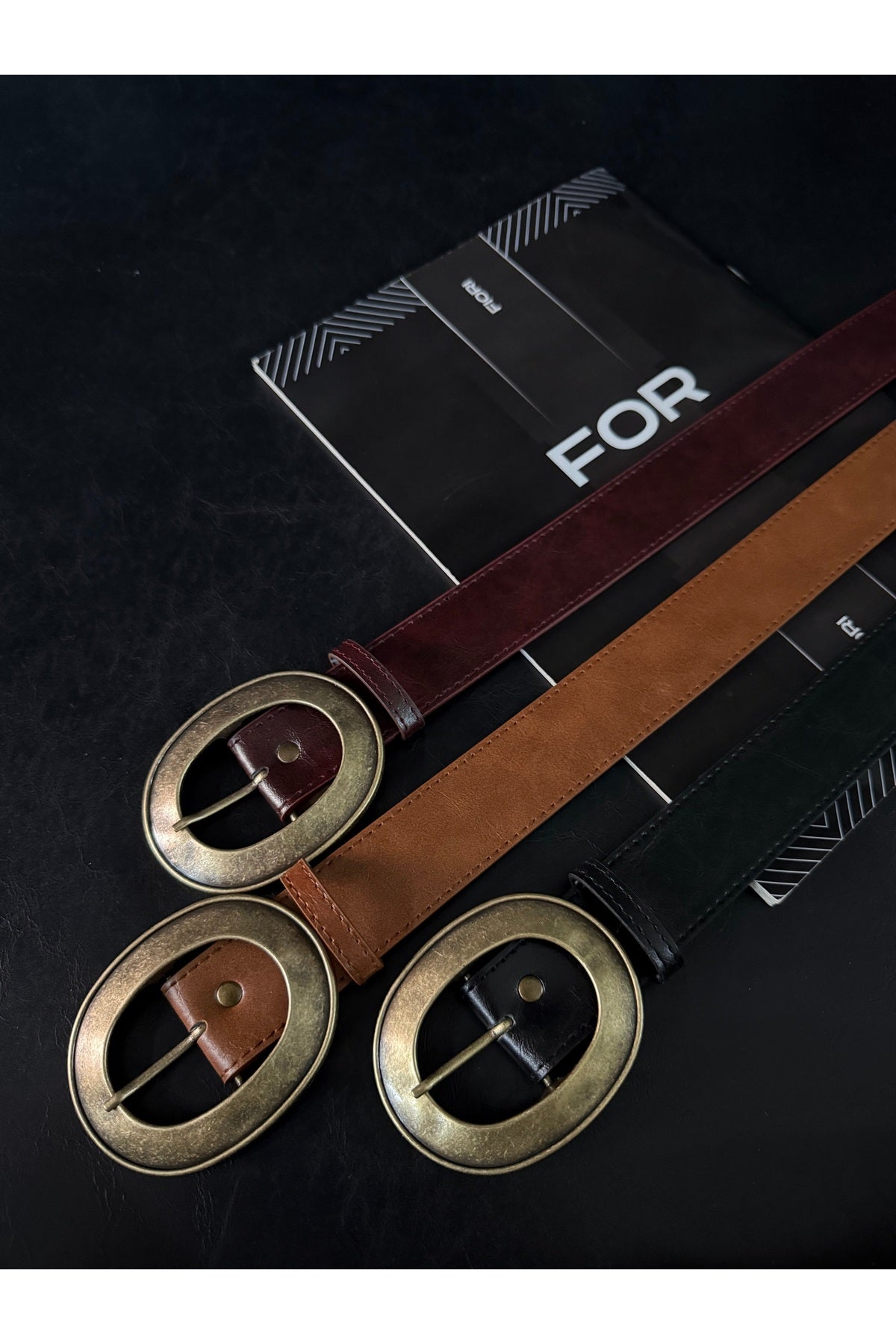 3'lü Suni Deri Oval Tokalı Kadın Pantolon Kemeri, Ceket Kemeri, Gömlek Kemeri, Elbise Kemeri