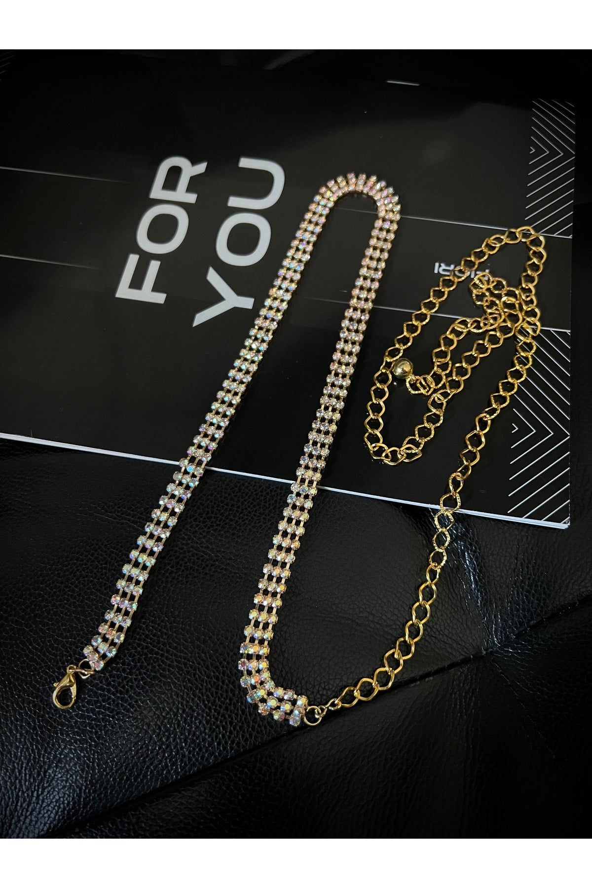 Kadın Gold Taşlı Zincir Kemer