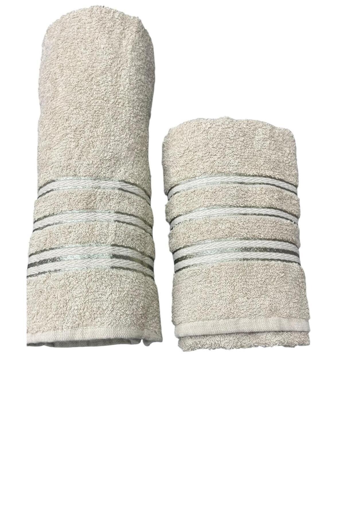 2 PIECE BATH AND HAND TOWEL SET BROWN COTTON
